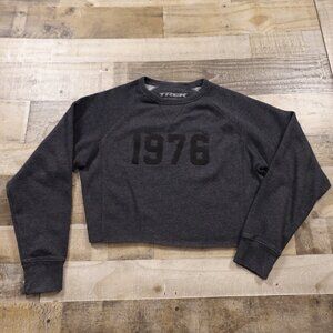 TREK crop top‎ pullover sweater women's large heather gray modded